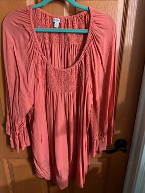 Westport Women's Coral Peasant Smocked Scoop-Neck Tunic
